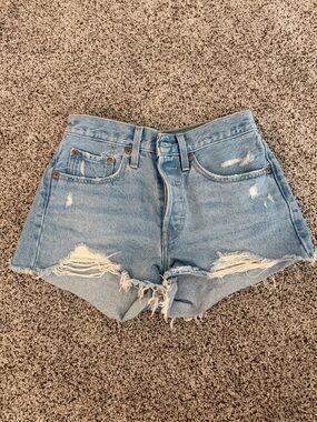 Levi's 501 Light Blue Distressed High-Rise Denim Shorts